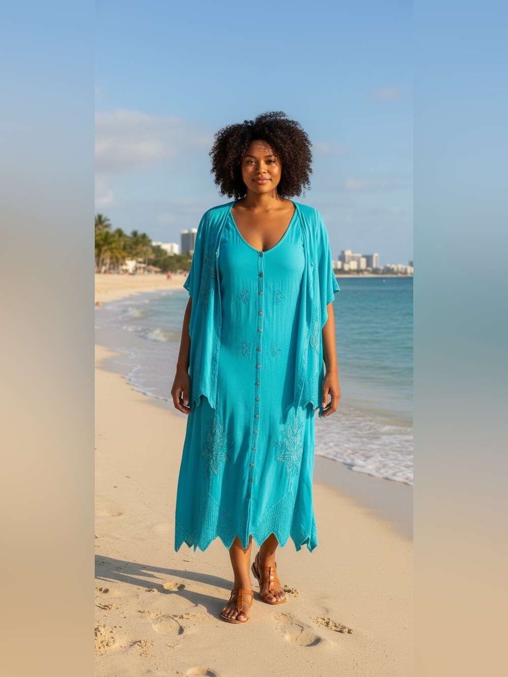 Silhouettes 2-Piece Turquoise Rayon V-Neck Dress Beach Boho Dream!!